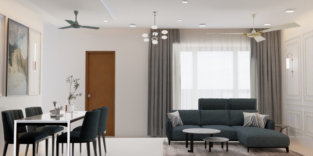 3D interior design rendering of modern living room layout – Interior Designer Services in Mumbai