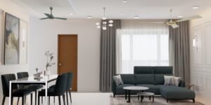 3D interior design rendering of modern living room layout – Interior Designer Services in Mumbai